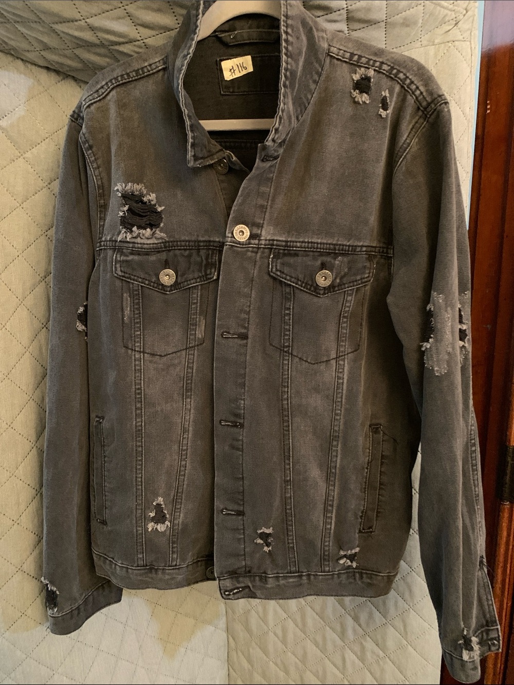 #166 Zara Distressed Black Denim Jacket